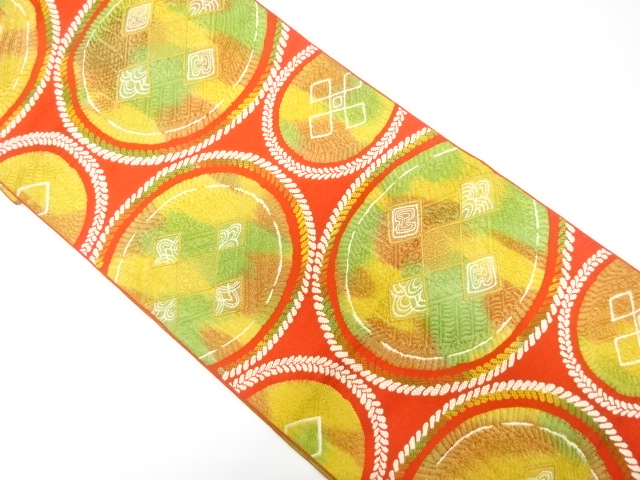 JAPANESE KIMONO / ANTIQUE NAGOYA OBI / SILK / WOVEN PLATE WITH FLOWER